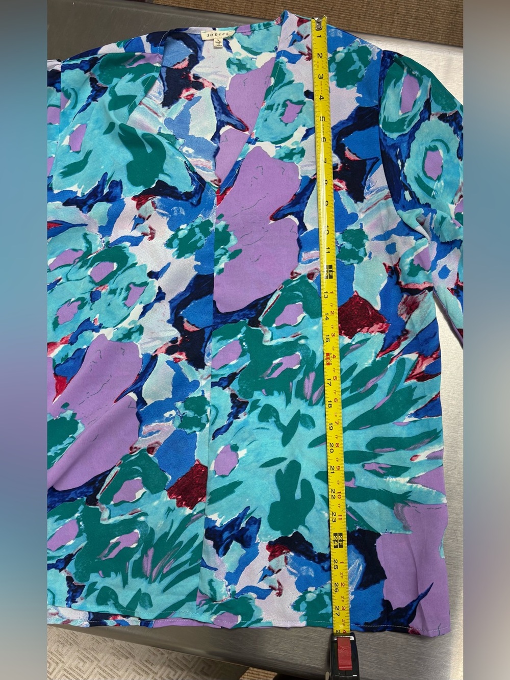 Jodifl Abstract Floral V-Neck Blouse – Watercolor Blue, Purple & Teal - large - Picture 8 of 8